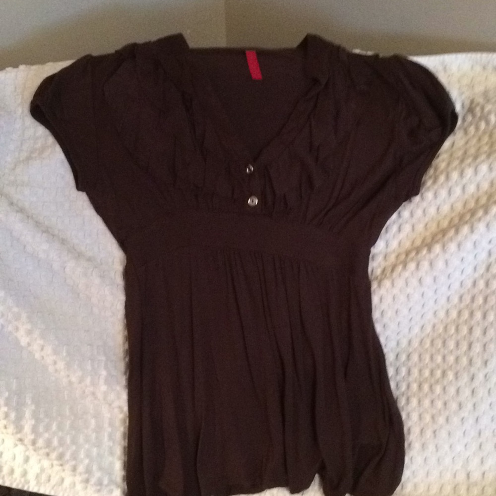 Brown Ruffle Top with Cap Sleeves